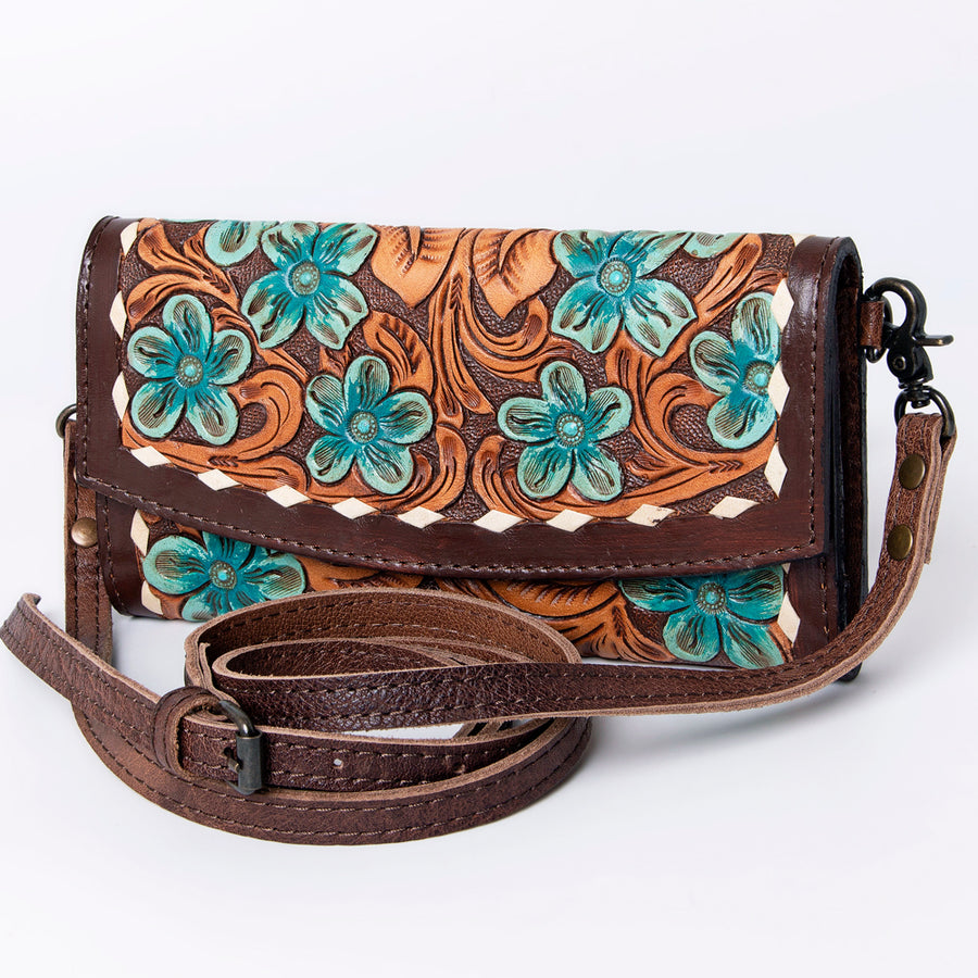 American Darling Hand Tooled Leather Wallet | Western Tooled Crossbody Wallet - Uhorse