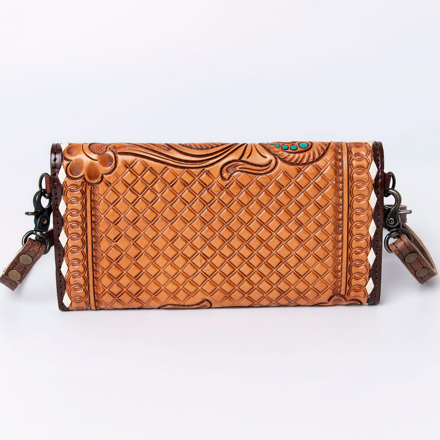 American Darling Wallet, Hand Tooled Genuine Vegetable-Tanned Leather, Western Handcrafted Tooled Crossbody Wallet for Women