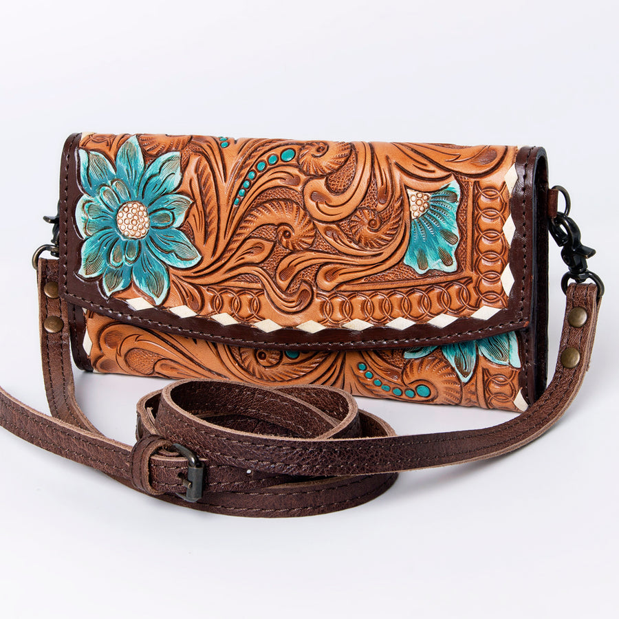 American Darling Hand Tooled Leather Wallet | Western Tooled Crossbody Wallet - Uhorse