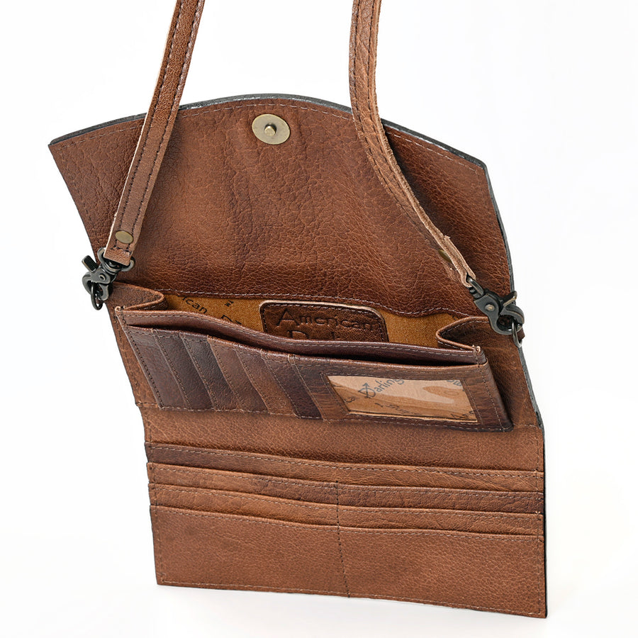 American Darling Wallet, Hand Tooled Genuine Vegetable-Tanned Leather, Western Handcrafted Tooled Crossbody Wallet for Women