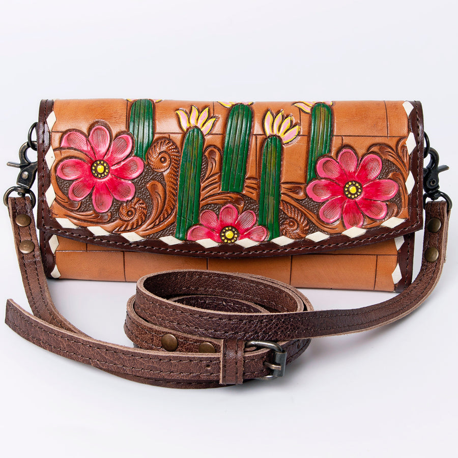 American Darling Wallet, Hand Tooled Genuine Vegetable-Tanned Leather, Western Handcrafted Tooled Crossbody Wallet for Women