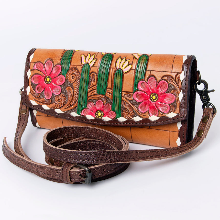 American Darling Hand Tooled Leather Wallet | Western Tooled Crossbody Wallet - Uhorse