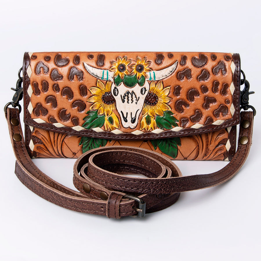 American Darling Wallet, Hand Tooled Genuine Vegetable-Tanned Leather, Western Handcrafted Tooled Crossbody Wallet for Women