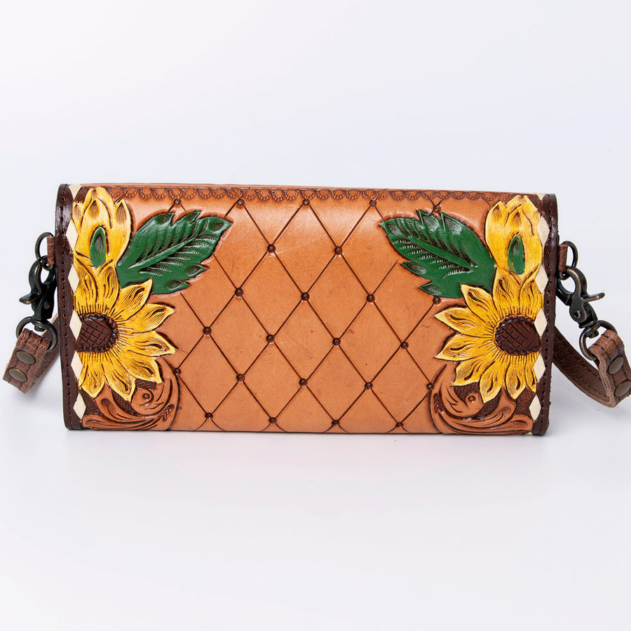 American Darling Wallet, Hand Tooled Genuine Vegetable-Tanned Leather, Western Handcrafted Tooled Crossbody Wallet for Women