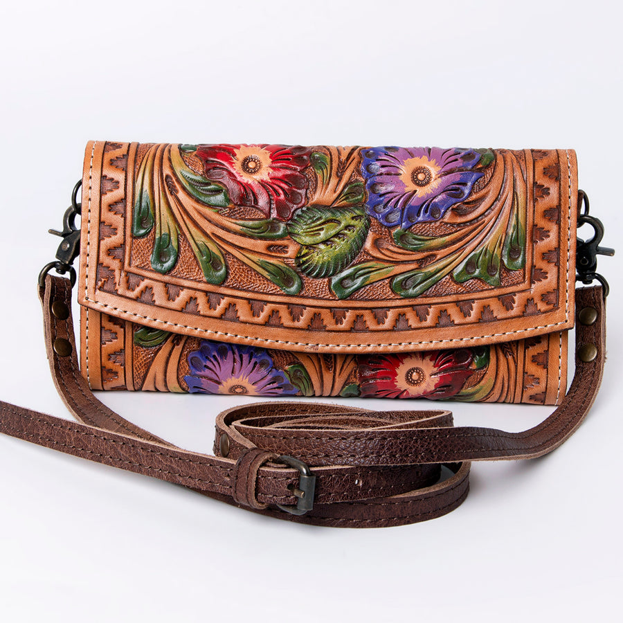 American Darling Wallet, Hand Tooled Genuine Vegetable-Tanned Leather, Western Handcrafted Tooled Crossbody Wallet for Women