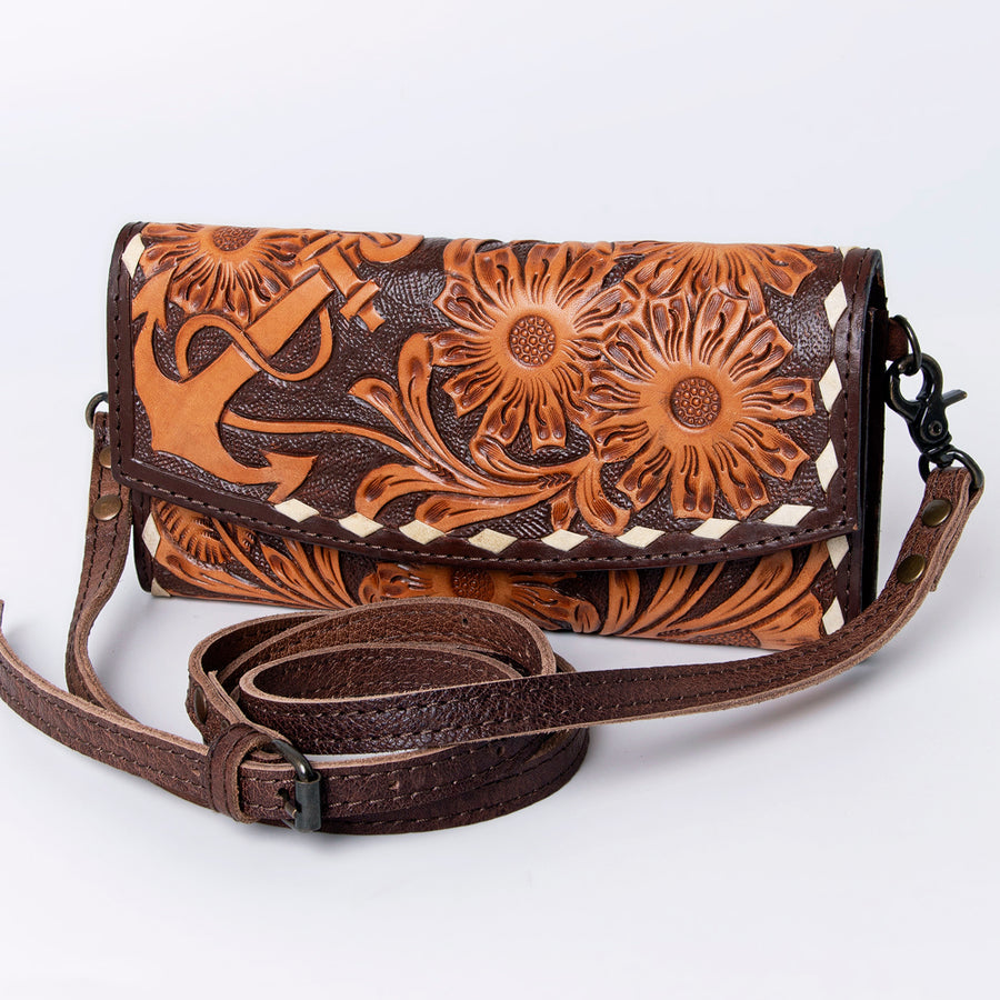 American Darling Hand Tooled Leather Wallet | Western Tooled Crossbody Wallet - Uhorse