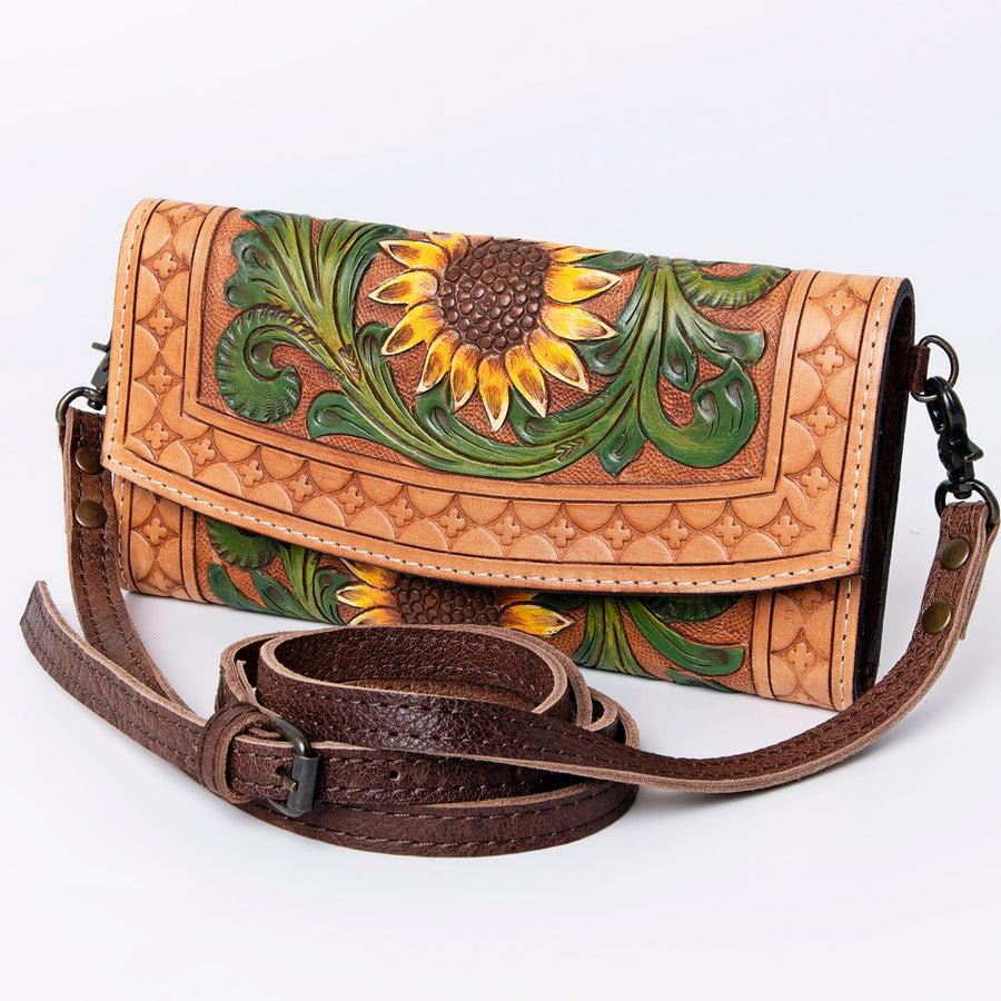 American Darling Hand Tooled Leather Wallet | Western Tooled Crossbody Wallet - Uhorse