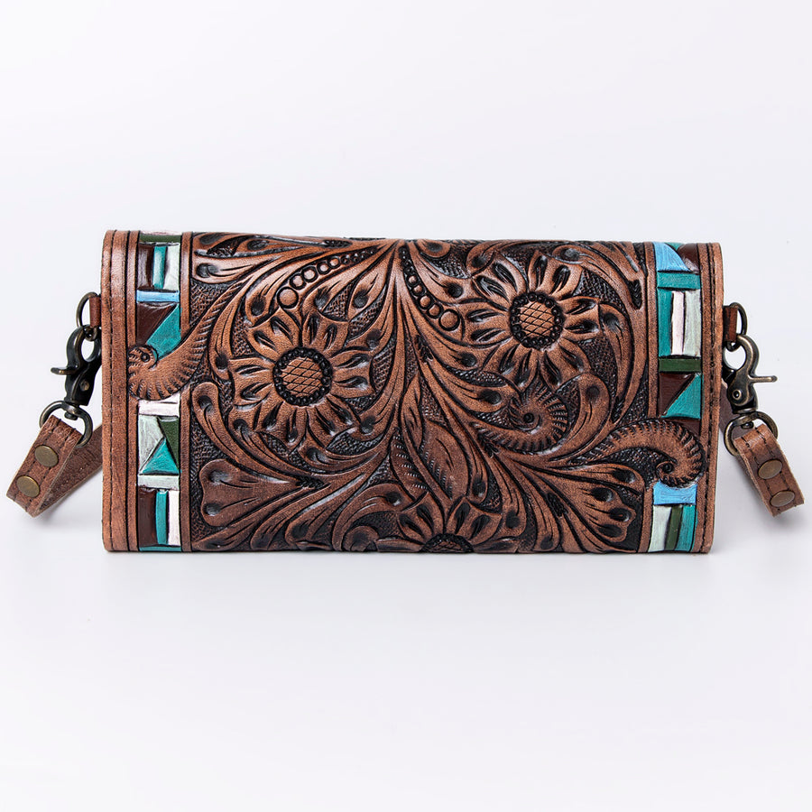 American Darling Wallet, Hand Tooled Genuine Vegetable-Tanned Leather, Western Handcrafted Tooled Crossbody Wallet for Women