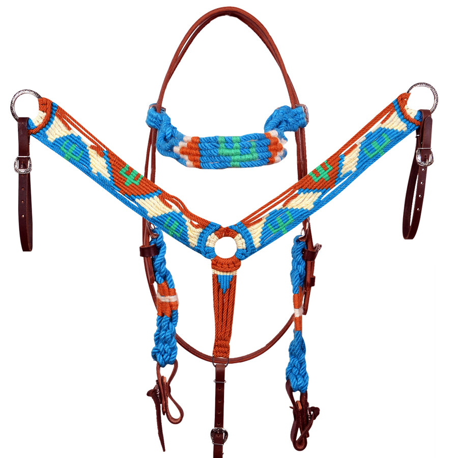 HILASON Western Wool Hand Tooled Breast Collar Headstall Set Turquoise and white - Uhorse