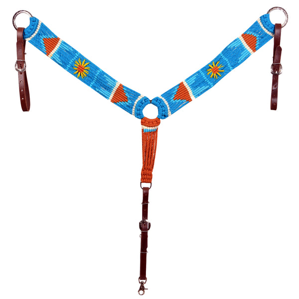HILASON Sun Western Wool Breast Collar Headstall Set Tack Set Turquoise and Brown - Uhorse