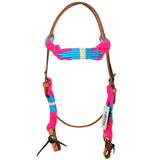 HILASON Western Wool Headstall & Breast Collar Tack Set Turquoise & Pink