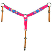 HILASON Western Wool Headstall & Breast Collar Tack Set Turquoise Pink | Leather for Horses