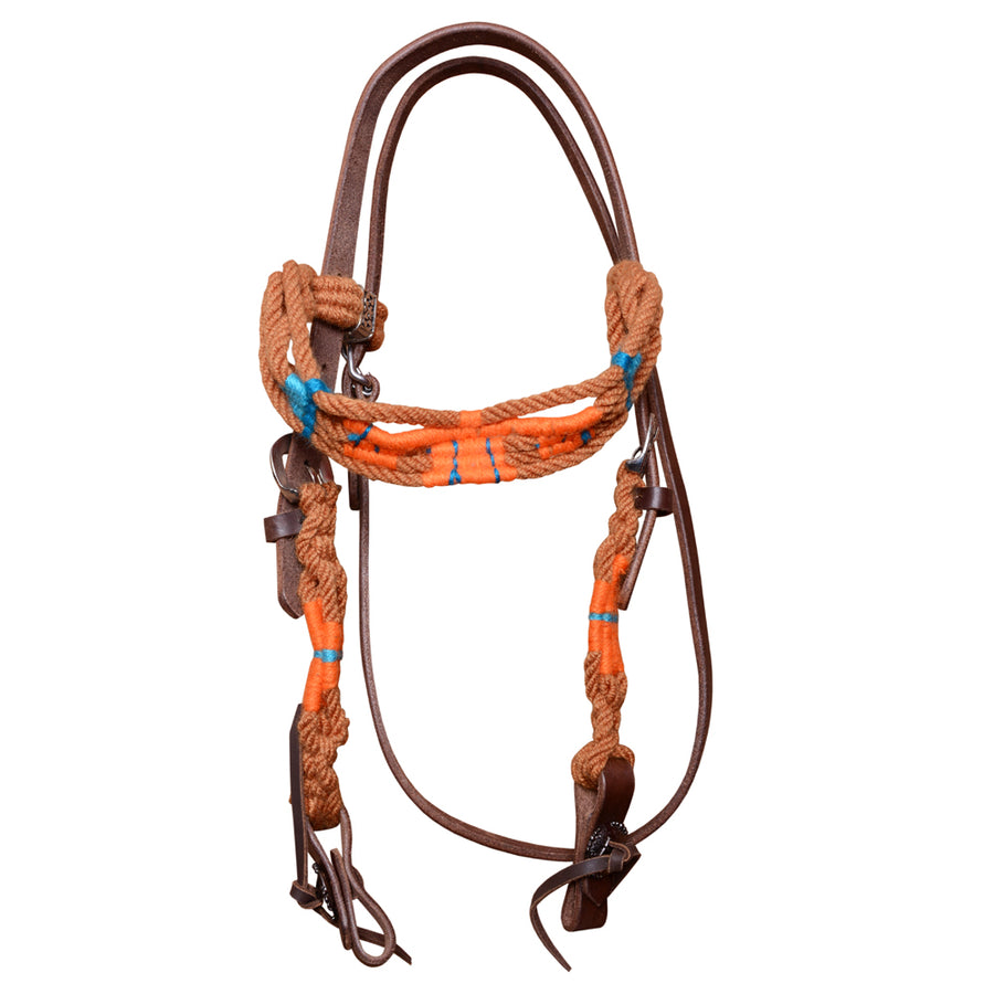 HILASON Western Hand Woven Wool Headstall with Leather Tugs Turquoise and Brown - Uhorse