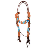 HILASON Cactus Western Wool Headstall & Breast Collar Tack Set Blue & Brown | Leather Headstall | Leather Breast Collar | Tack Set for Horses