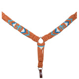 HILASON Cactus Western Wool Headstall & Breast Collar Tack Set Blue & Brown | Leather Headstall | Leather Breast Collar | Tack Set for Horses