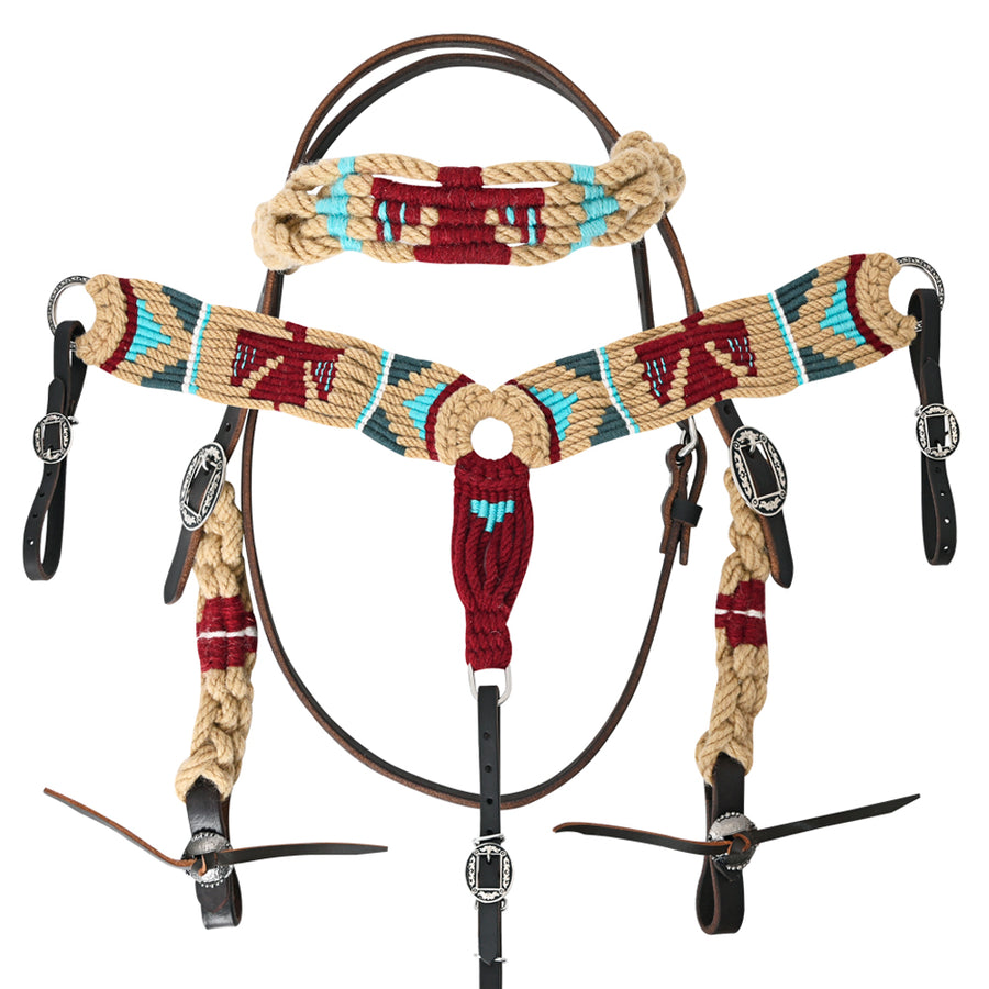 HILASON Western Wool Headstall & Breast Collar Tack Set Tan with Maroon |