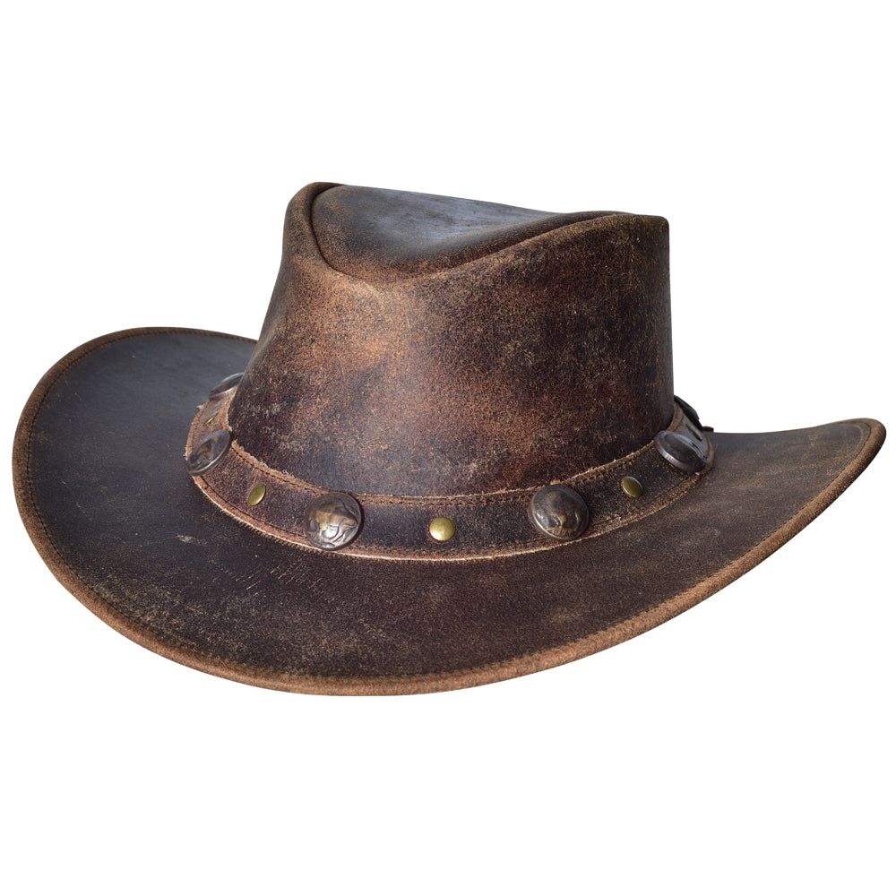 Hilason Crazy Horse Cow Leather Cowboy Hat Tan