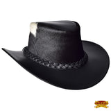 Hilason Cow Leather laminated Cowboy Hat Black