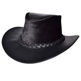 Medium Hilason Cow Leather laminated Cowboy Hat Black - Uhorse