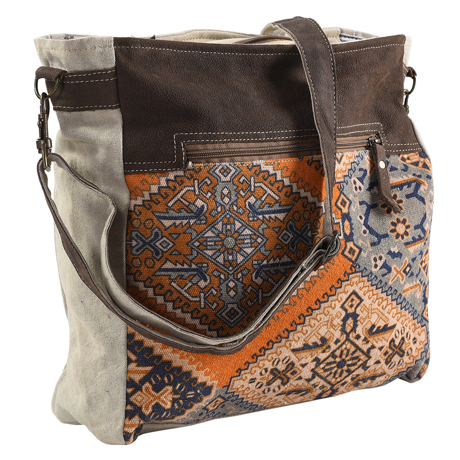 OHLAY Large Crossbody Upcycled Canvas Genuine Leather women bag western handbag purse - Uhorse