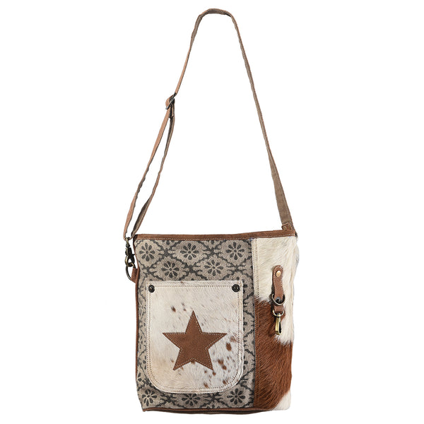 OHLAY Large Crossbody Upcycled Canvas Hair-on Genuine Leather women bag western handbag purse - Uhorse