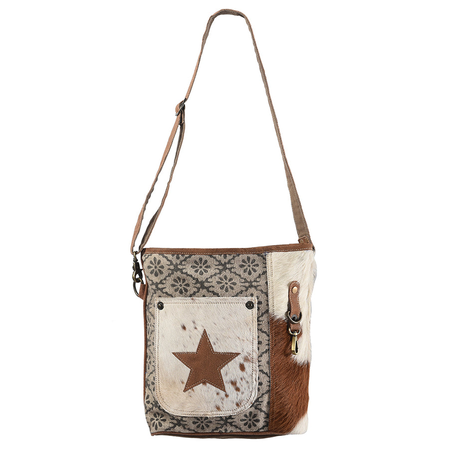 OHLAY Large Crossbody Upcycled Canvas Hair-on Genuine Leather women bag western handbag purse - Uhorse