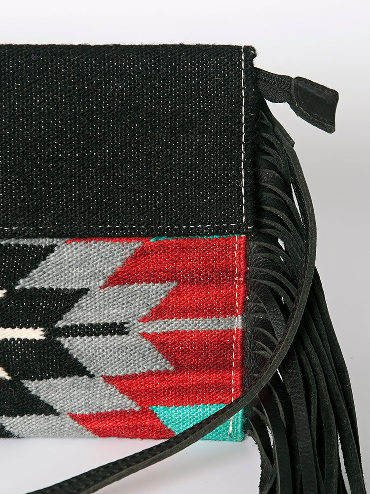 American Darling Western Crossbody Bag with Fringe | Hand Woven Saddle Blanket & Genuine Leather Purse | Small Shoulder Bag for Women