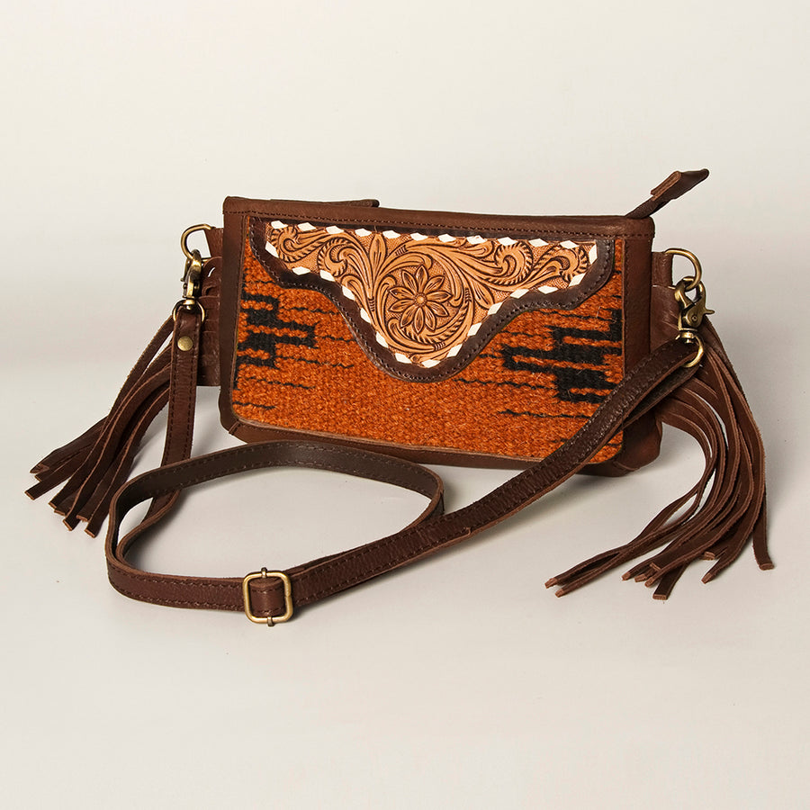 American Darling Hand Tooled Leather Saddle Blanket Small Cross body Bag - Uhorse