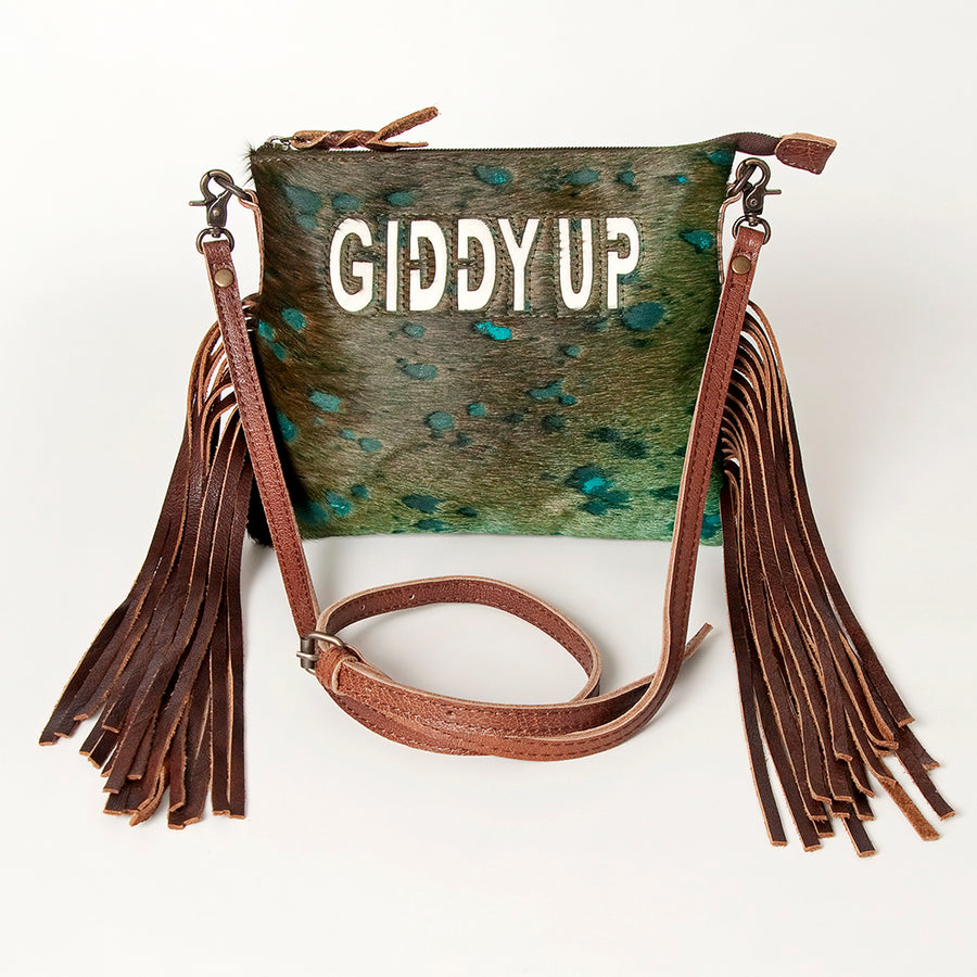 American Darling Western Small Crossbody Bag – Genuine Hair-On Cowhide Leather with Fringes, Adjustable Strap, Handcrafted in Texas