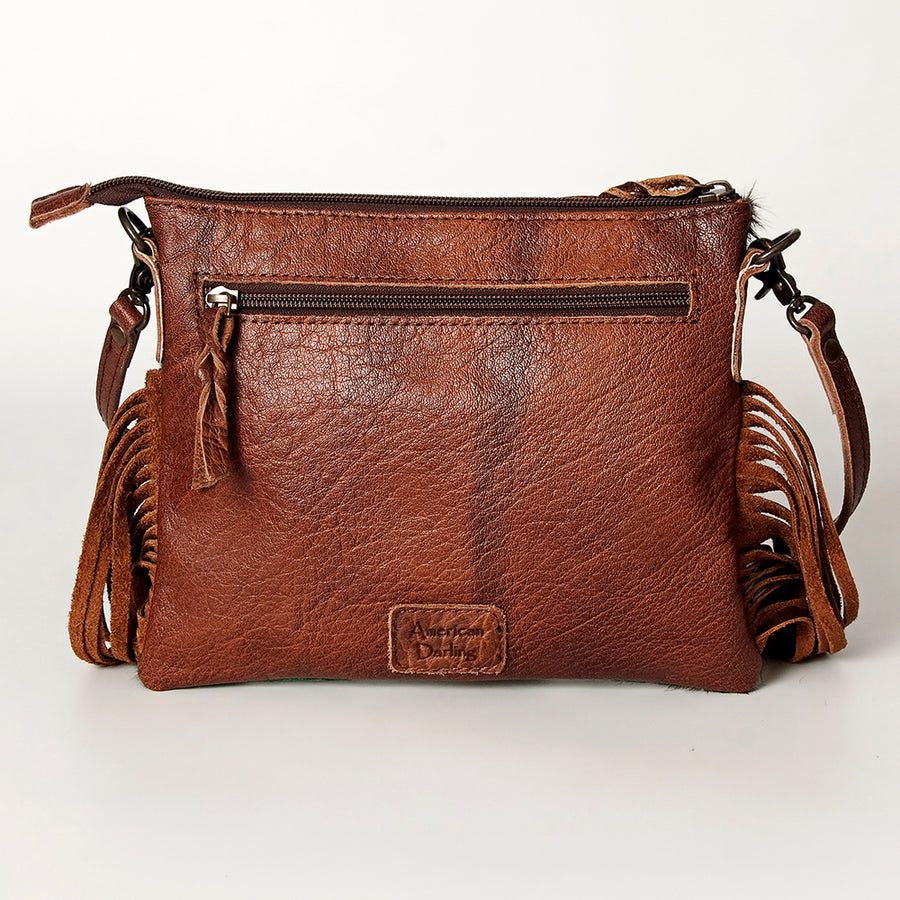 American Darling Western Small Crossbody Bag – Genuine Hair-On Cowhide Leather with Fringes, Adjustable Strap, Handcrafted in Texas