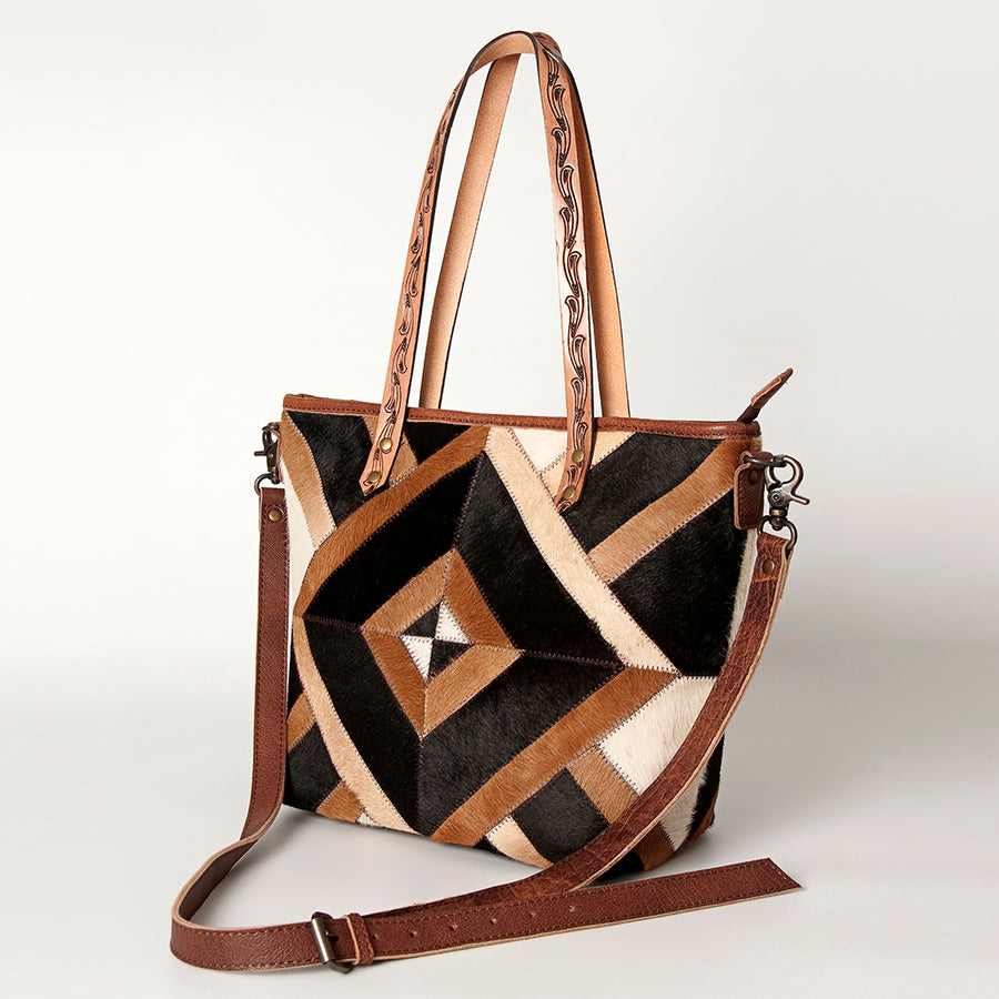 American Darling Handcrafted Hair-On Cowhide Western Leather Tote Bag - Uhorse