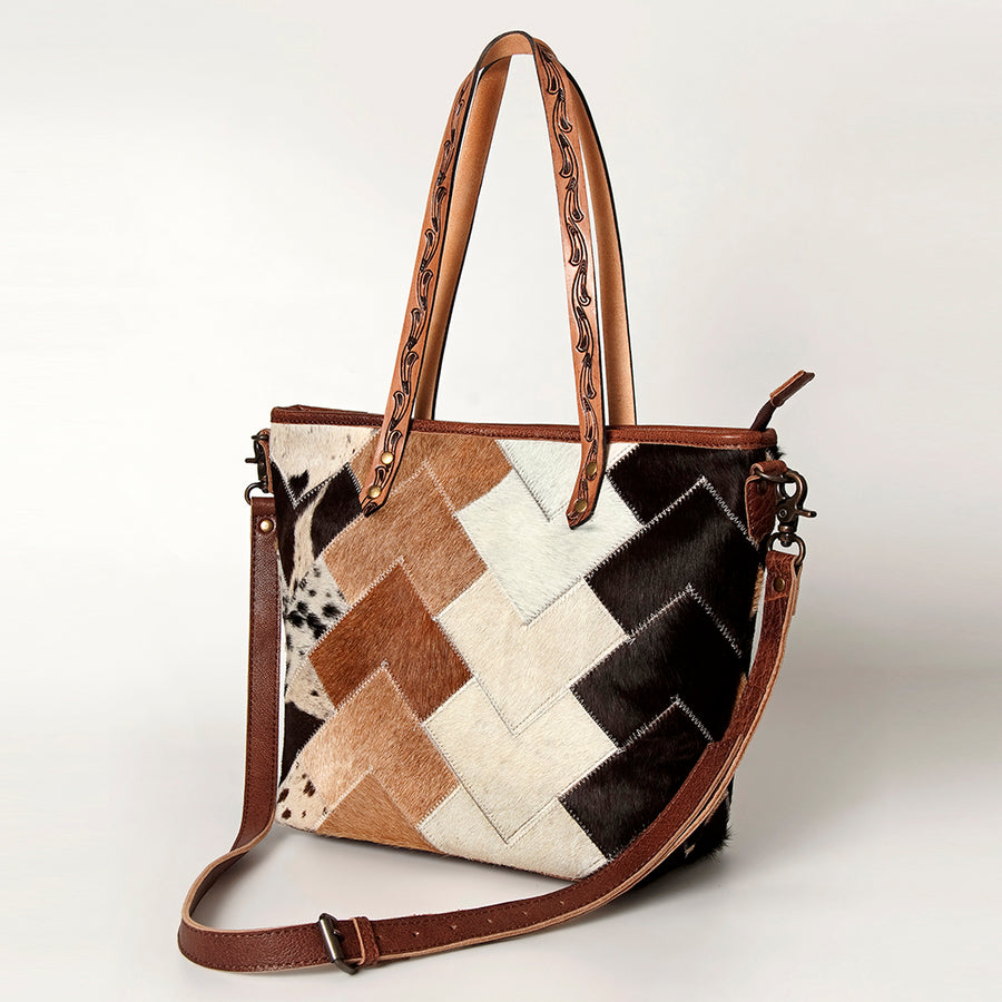 American Darling Tote Bag Hair-On Cowhide Genuine Vegetable Tanned Leather Handbag Spacious Travel Tote with YKK Zipper