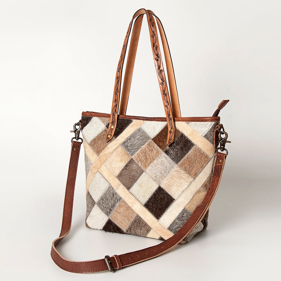 American Darling Tote Bag Hair-On Cowhide Genuine Vegetable Tanned Leather Handbag Spacious Travel Tote with YKK Zipper
