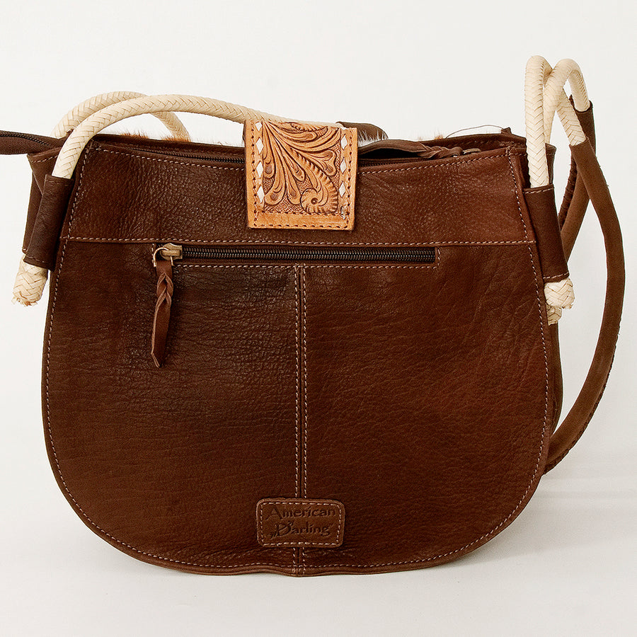 American Darling Messenger Bag, Hand-Tooled Floral Western Leather Purse, Buck Stitched, 9.5in (H) X 12in (W) X 3.5in (D)