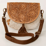 American Darling ADBGK129C Messenger Hand Tooled Hair-On Genuine Leather Women Bag Western Handbag Purse