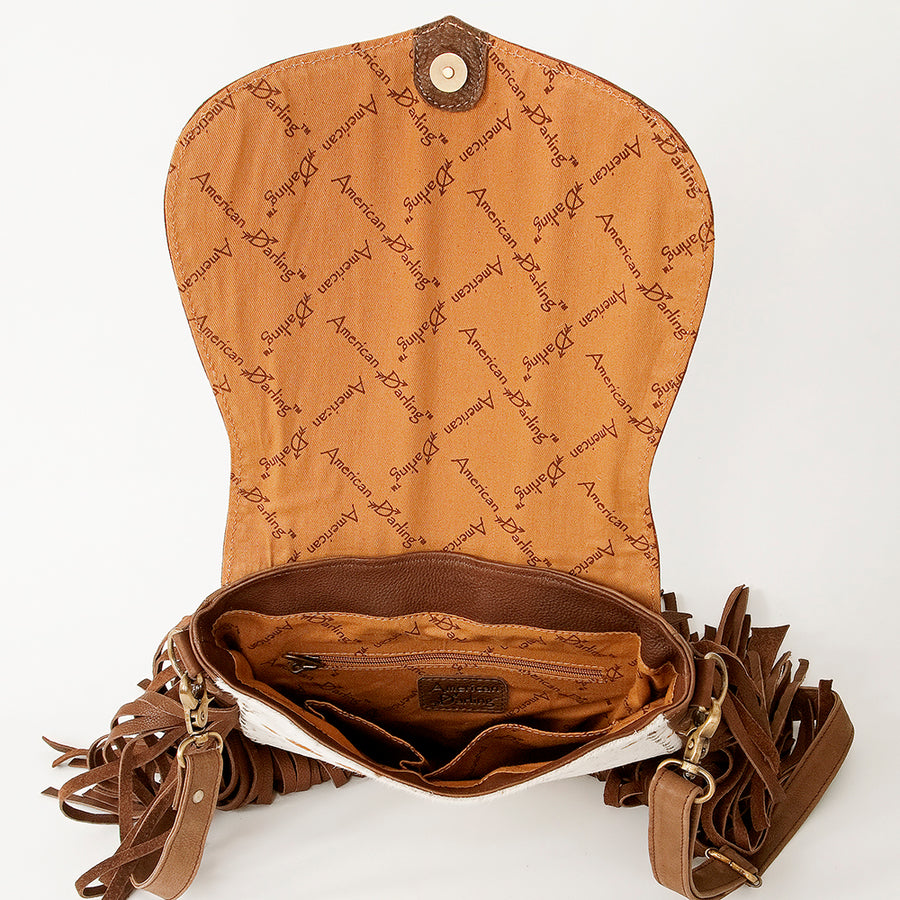 American Darling Messenger Bag Hand Tooled Sunflower Cactus Leather with Fringes Western Crossbody 11.5in x 11.5in