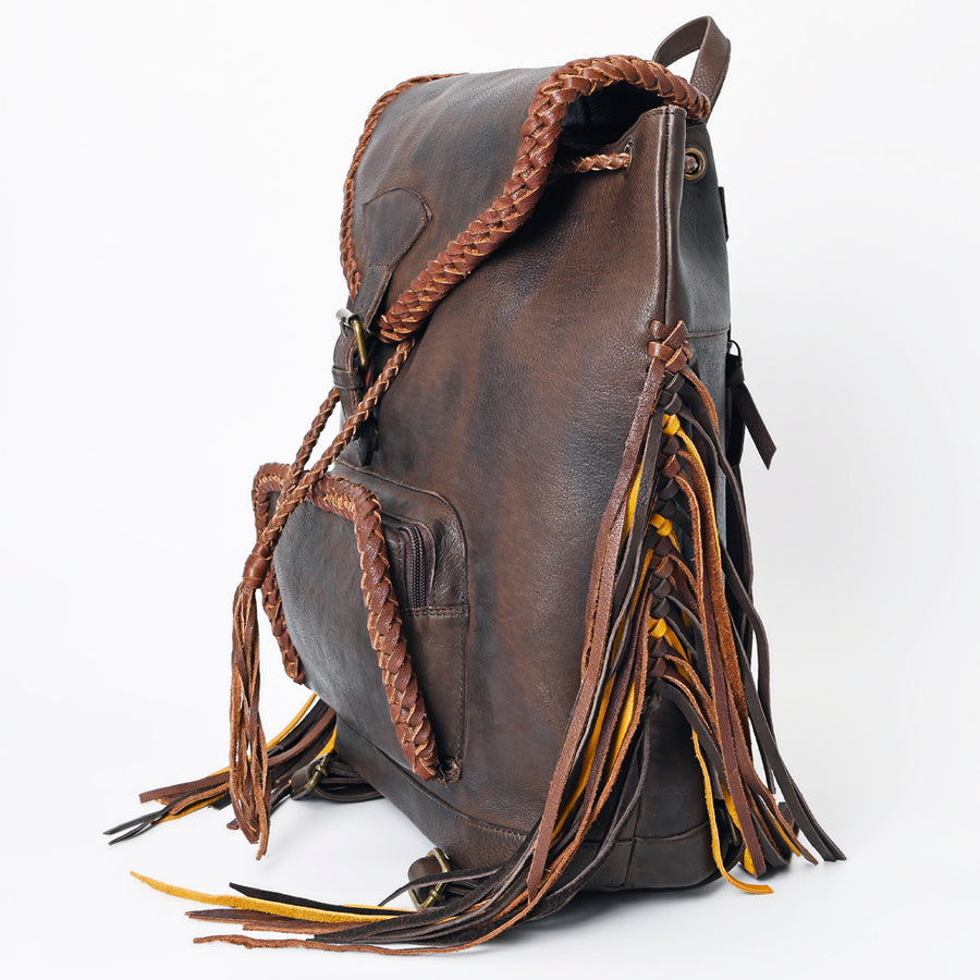 American Darling Backpack Western Genuine Leather Handcrafted Rucksack with Braided Detail and Drawstring Closure
