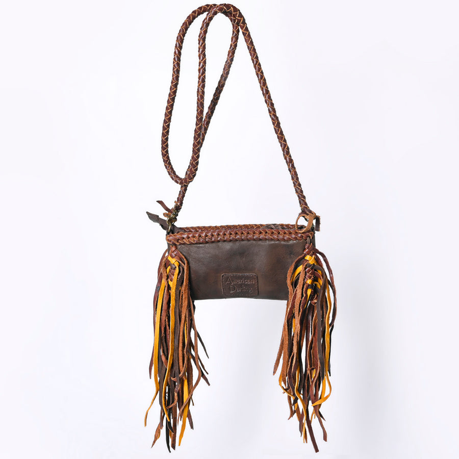 American Darling Small Cross body Bag Western Hair-On Cowhide Genuine Leather Handcrafted Purse with Fringes and Turquoise