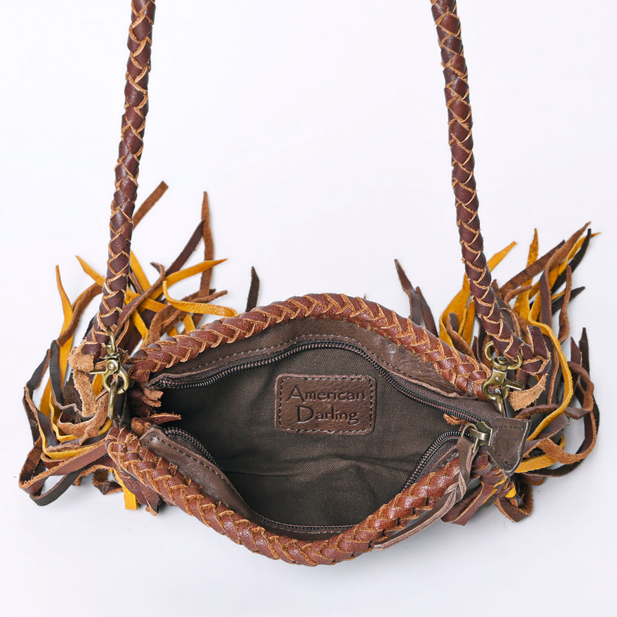 American Darling Small Cross body Bag Western Hair-On Cowhide Genuine Leather Handcrafted Purse with Fringes and Turquoise