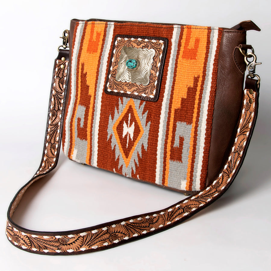 American Darling Large Cross body Bag Hand Woven Saddle Blanket Leather - Uhorse