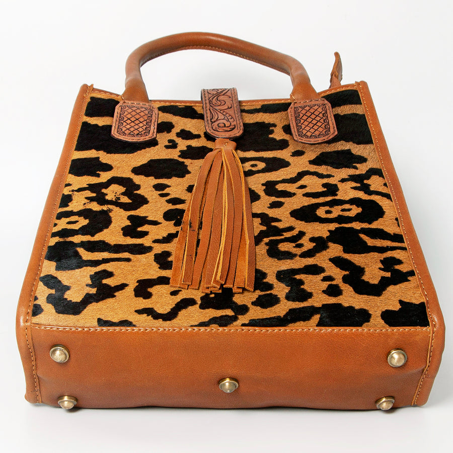 American Darling Tote Bag Hair-On Cowhide Vegetable-Tanned Genuine Leather Floral Carved Hand Tooled Tassels