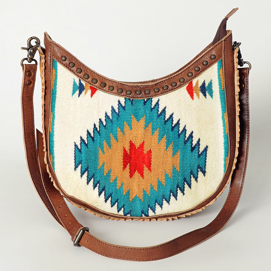 American Darling Hobo Bag Western Hand Tooled Floral Genuine Leather Crossbody with Hand Woven Saddle Blanket & YKK Zipper