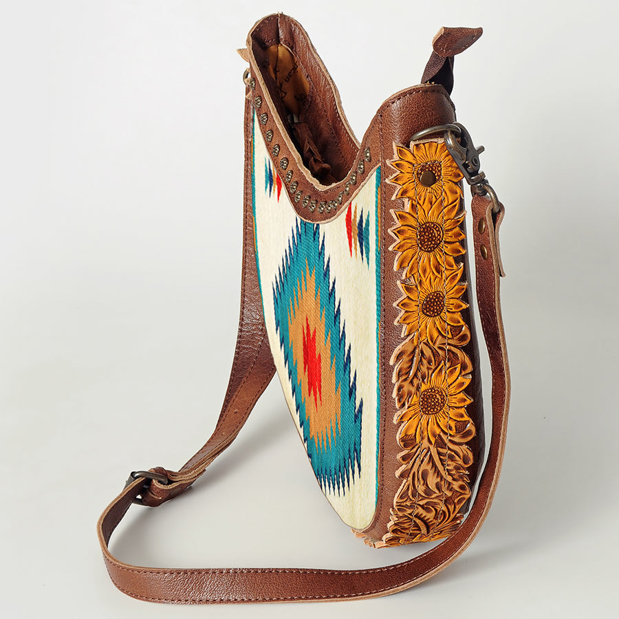 American Darling Hobo Bag Western Hand Tooled Floral Genuine Leather Crossbody with Hand Woven Saddle Blanket & YKK Zipper