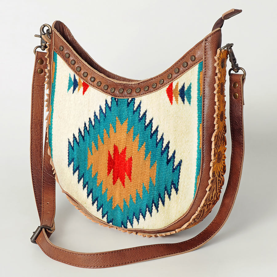 American Darling Handcrafted Hand Tooled Leather and Saddle Blanket Hobo Bag - Uhorse