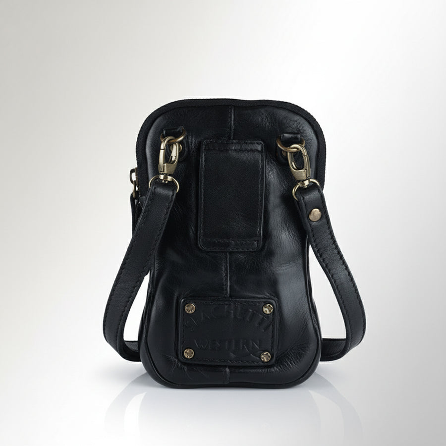 Spaghetti Western Swc205Blk Sling Vintage Handmade Drum Dyed Genuine European Cowhide Leather Women Bag Western Handbag Purse