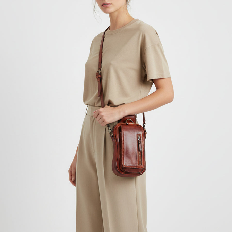 Spaghetti Western Swc209Cg Sling Vintage Handmade Drum Dyed Genuine European Cowhide Leather Women Bag Western Handbag Purse