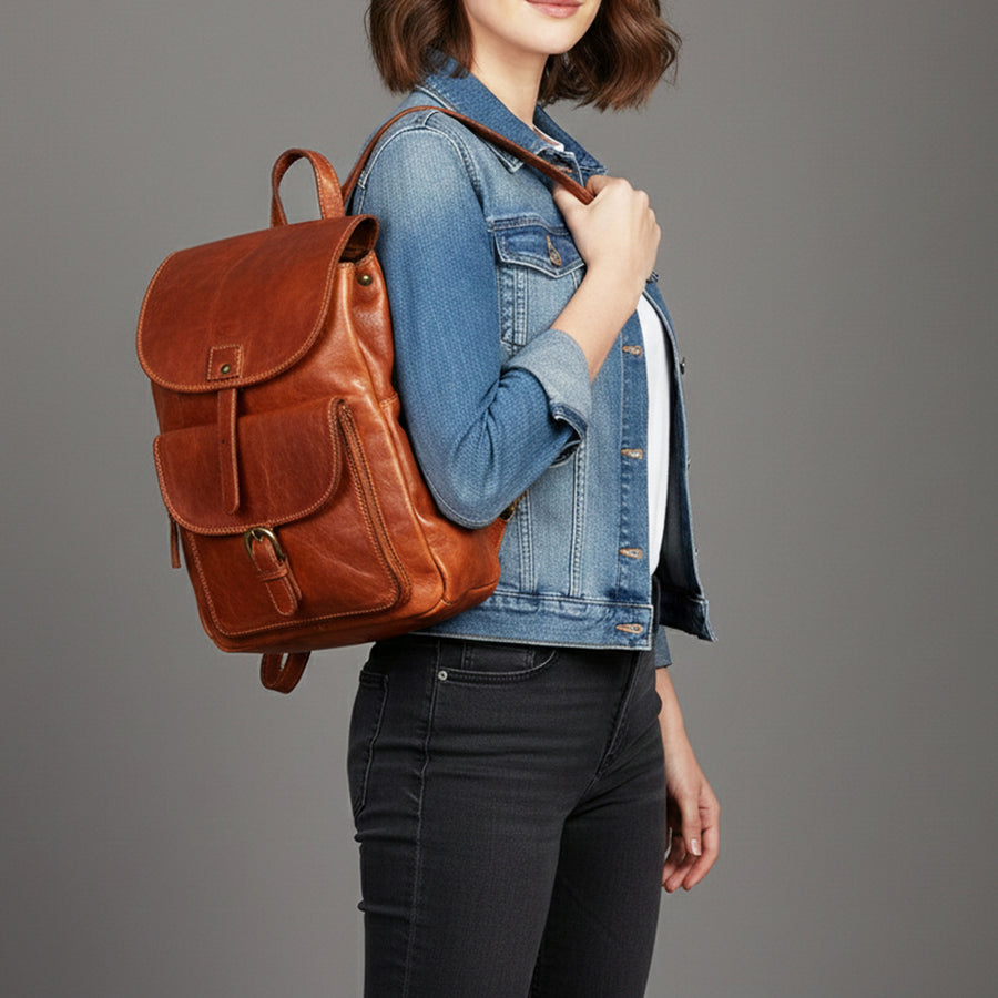 Spaghetti Western Swc211Cg Backpack Vintage Handmade Drum Dyed Genuine European Cowhide Leather Women Bag Western Handbag Purse