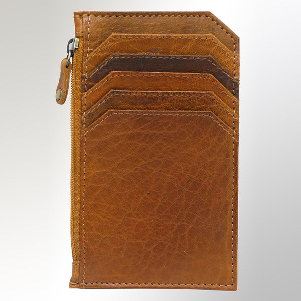 Tan leather card wallet with zipper - Uhorse