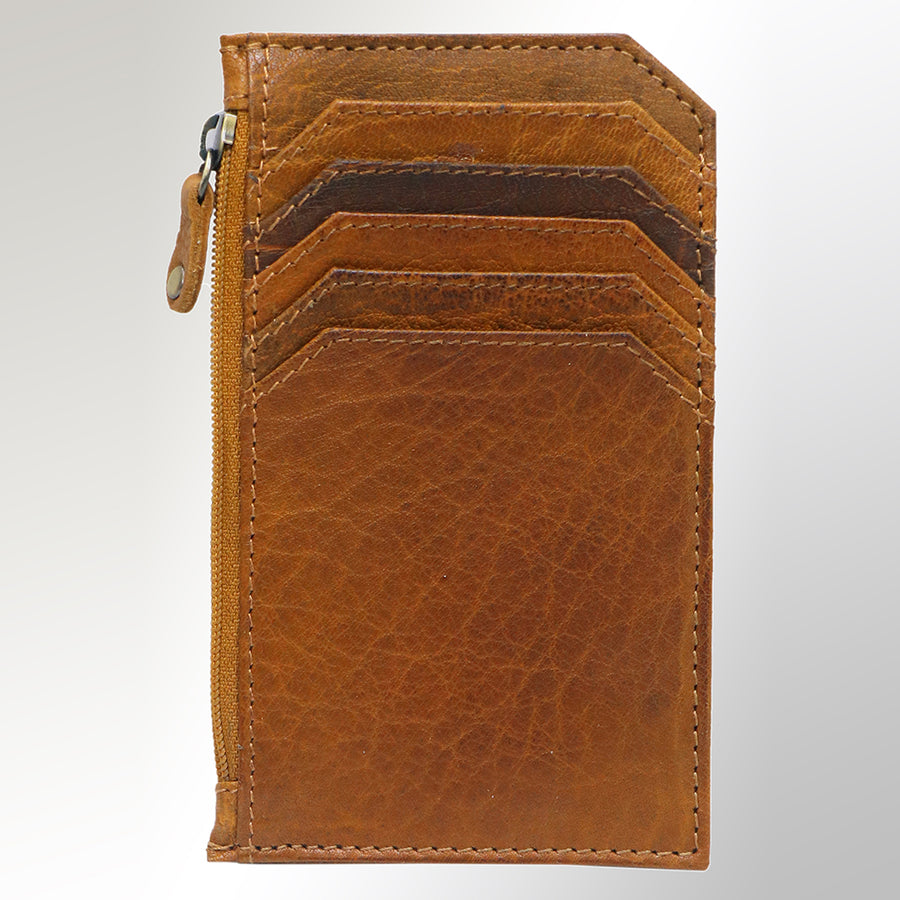 Tan leather card wallet with zipper - Uhorse