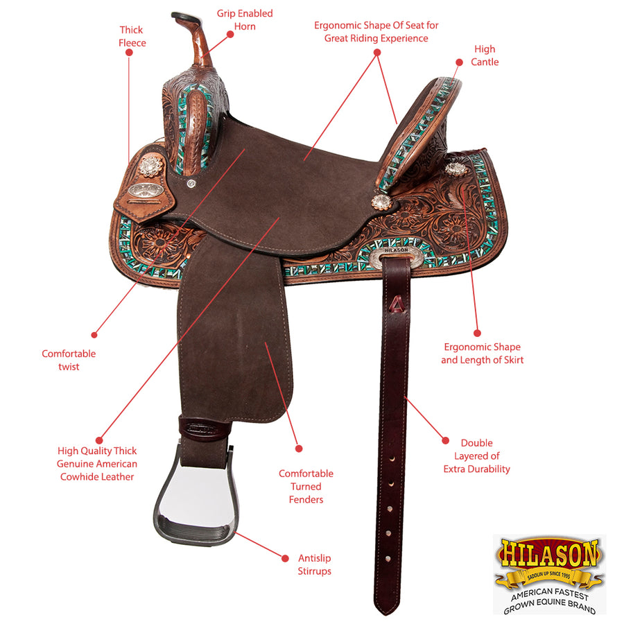 Western American Leather Horse Saddle Trail Barrel Endurance Hilason